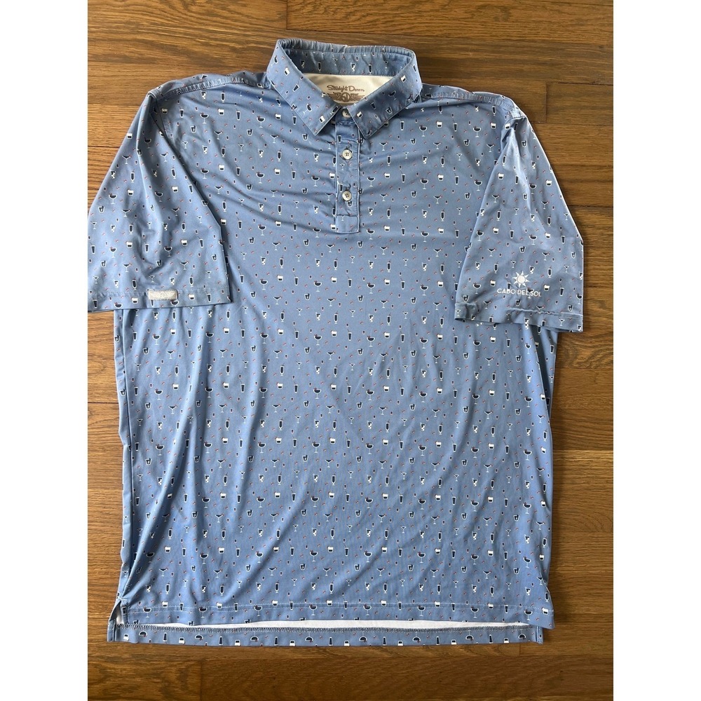Straight Down Mens XL Golf Polo Blue Cocktail Print Cabo Del Sol Short Sleeve - Picture 1 of 4